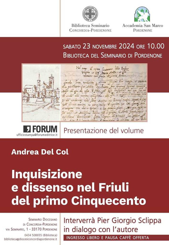 Inquisizione e dissenso nel Friuli del primo Cinquecento: presentazione del libro nella Biblioteca del Seminario