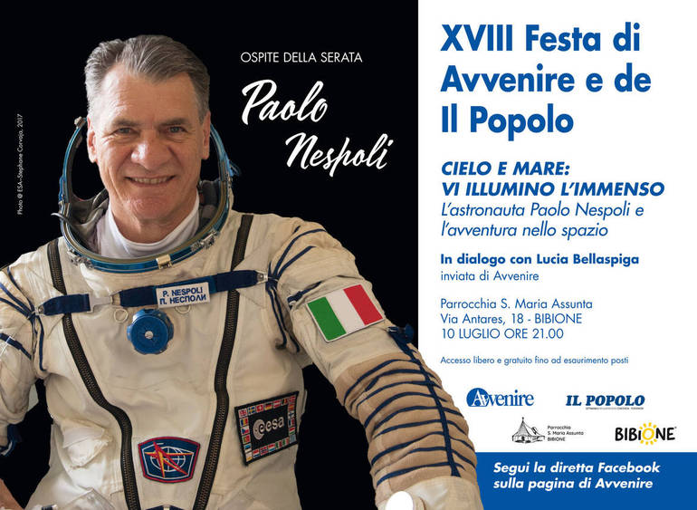 Bibione, mercoledì 10 luglio: l'astronauta Paolo Nespoli, 313 giorni in orbita